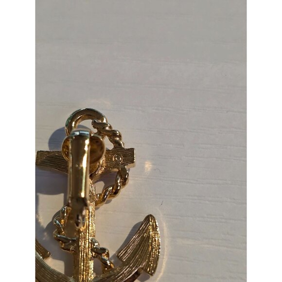 Vintage Avon Gold Red Enamel Navy Anchor Nautical Clip On Earrings - Picture 5 of 8